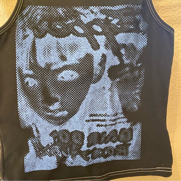 Women or teens Black Blue Face Print Graphic Tank Top Size Small - Picture 2 of 5